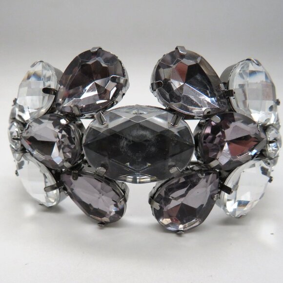 Vera Wang Bracelet Silver Tone Large Faceted Rhinestone Cluster Statement Bangle - Picture 6 of 16